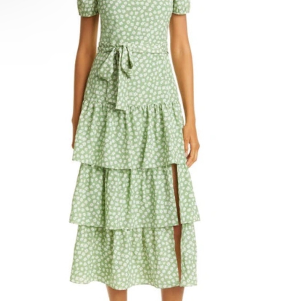 Likely Lottie Puff Sleeve Midi Dress In Sage/ White Multi
Size 6